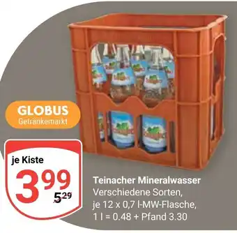 Globus Teinacher Mineralwasser je 12 x 0,7 I-MW-Flasche Angebot