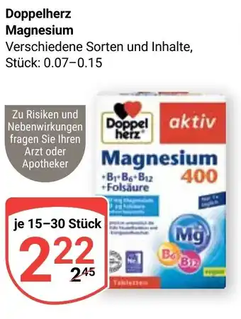 Globus Doppelherz Magnesium je 15-30 Stück Angebot