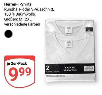 Globus Größen: M-2XL, verschiedene Farben CONTE MANCINI Herren-T-Shirts Rundhals- oder V-Ausschnitt, 100% Baumwolle, je 2er-Pack Angebot