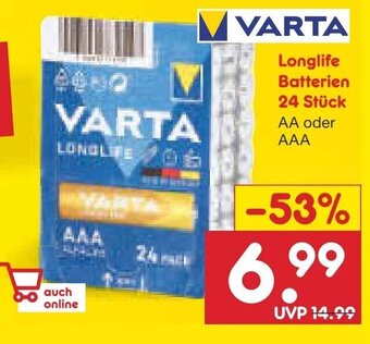 Netto Marken-Discount VARTA Longlife Batterien 24 Stück AA oder AAA Angebot