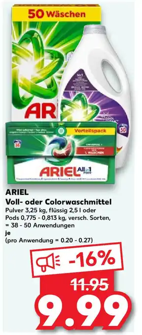 Kaufland ARIEL Voll- oder Colorwaschmittel Pulver 3,25 kg,  oder Pods 0,775 - 0,813 kg, Angebot