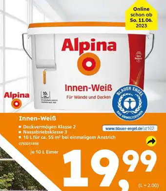 Globus Baumarkt Alpina Innen-Weiß 10 L Eimer Angebot