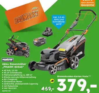 Globus Baumarkt PRIMASTER Akku Rasenmäher ,,PMARM 4046S" Angebot