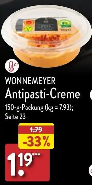 Aldi Nord WONNEMEYER Antipasti-Creme 150-g-Packung Angebot