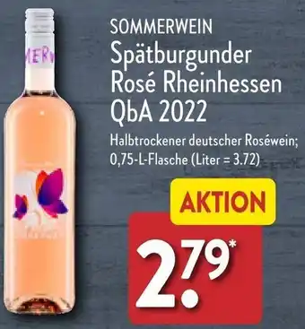 Aldi Nord SOMMERWEIN Spätburgunder Rosé Rheinhessen QbA 2022 Angebot