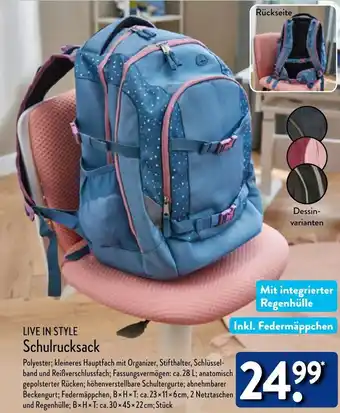 Aldi Nord LIVE IN STYLE Schulrucksack Angebot