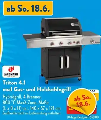 Aldi Nord LANDMANN Triton 4.1 coal Gas- und Holzkohlegrill Angebot