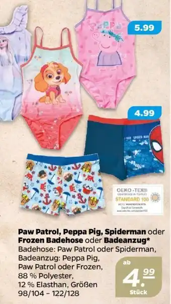 NETTO Paw Patrol, Peppa Pig, Spiderman oder Frozen Badehose oder Badeanzug Angebot