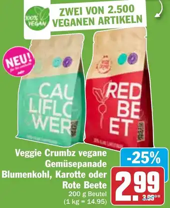 Hit Veggie Crumbz vegane Gemüsepanade Blumenkohl, Karotte oder Rote Beete 200 g Beutel Angebot