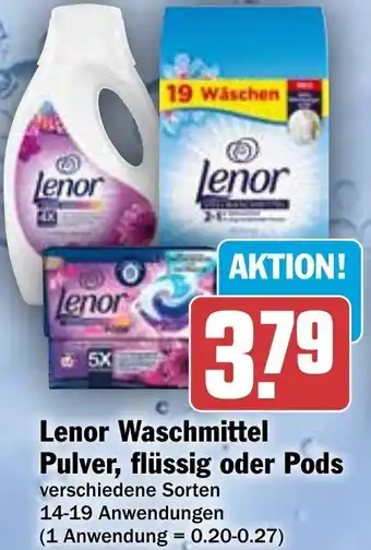 Hit Lenor Waschmittel Pulver, flüssig oder Pods 14-19 Anwendungen Angebot