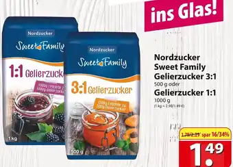 Famila Nord Ost Nordzucker Sweet Family Gelierzucker 3:1 500 g oder Gelierzucker 1:1, 1000 g Angebot