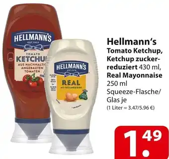 Famila Nord Ost Hellmann's Tomato Ketchup, Ketchup zucker-reduziert 430 ml, Real Mayonnaise 250 ml Angebot