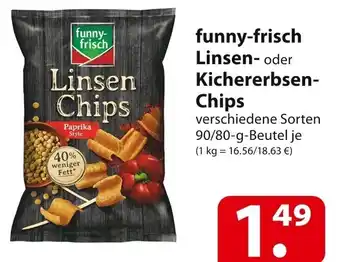 Famila Nord Ost funny-frisch Linsen- oder Kichererbsen Chips 90/80 g Beutel Angebot