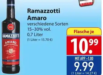 Famila Nord Ost Ramazzotti Amaro 0,7 Liter Angebot