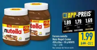 diska Ferrero nutella Nuss-Nugat-Creme 450 g Glas + 50 g GRATIS Angebot