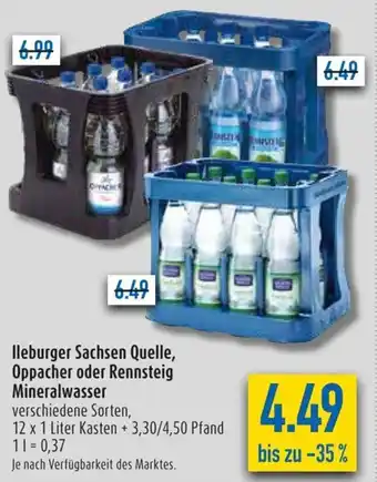 diska lleburger Sachsen Quelle, Oppacher oder Rennsteig Mineralwasser 12 x 1 Liter Kasten Angebot