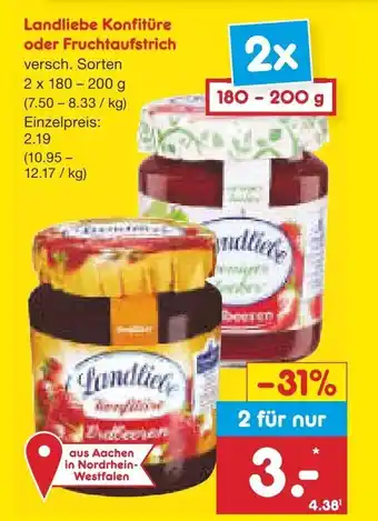 Netto Marken-Discount Landliebe Konfitüre oder Fruchtaufstrich versch. Sorten 2*180-200g Angebot