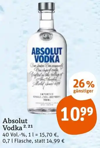 tegut Absolut Vodka 0,7 L Flasche Angebot