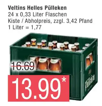 Marktkauf Veltins Helles Pülleken 24 x 0,33 Liter Flaschen Kiste / Abholpreis, zzgl. 3,42 Pfand 1 Liter = 1,77 Angebot