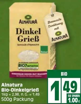 Edeka Alnatura Bio-Dinkelgrieß 500g Packung Angebot