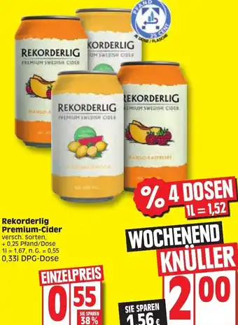 Edeka Rekorderlig Premium-Cider 0,33 L DPG Dose Angebot