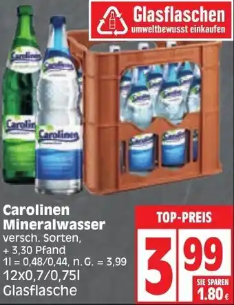 Edeka Carolinen Mineralwasser 12x0,7/0,75 L Glasflasche Angebot