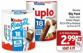 Wasgau Ferrero Big Pack Duplo oder Kinder-Riegel, 327,6-378-g-Packung Angebot