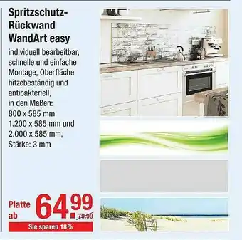 V Baumarkt Spritzschutz-rückwand Wandart Easy Angebot