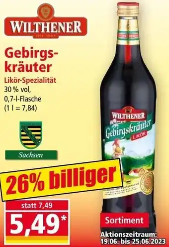 Norma WILTHENER Gebirgskräuter 0,7 L Flasche Angebot