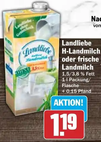 Hit Landliebe H-Landmilch oder frische Landmilch 1 L Packung/ Flasche Angebot