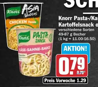 Hit Knorr Pasta-/Kartoffelsnack, Pfanni Kartoffelsnack oder Asia Noodles 49-87 g Becher Angebot