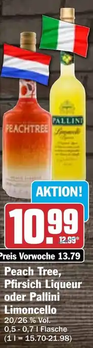 Hit Peach Tree, Pfirsich Liqueur oder Pallini Limoncello 0,5-0,7 L Flasche Angebot