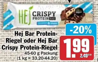 Hit Hej Bar Protein-Riegel oder Hej Bar Crispy Protein-Riegel 45-60 g Packung Angebot