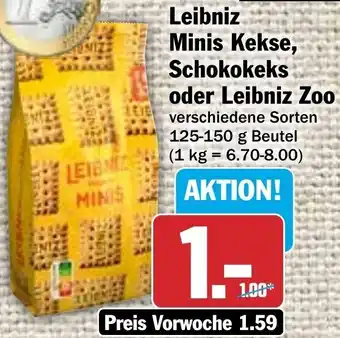 Hit Leibniz Minis Kekse, Schokokeks oder Leibniz Zoo 125-150 g Beutel Angebot