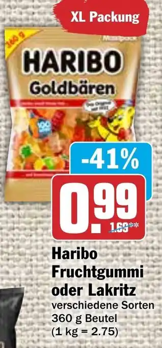 Hit Haribo Fruchtgummi oder Lakritz 360 g Beutel Angebot