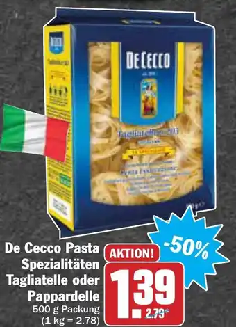 AEZ De Cecco Pasta Spezialitäten Tagliatelle oder Pappardelle 500g Angebot