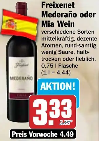 Hit Freixenet Mederaño oder Mia Wein 0,75 L Flasche Angebot