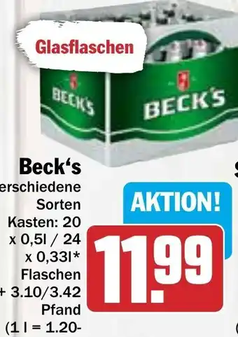 Hit Beck's 20x0,5/24x0,33 L Flaschen Angebot