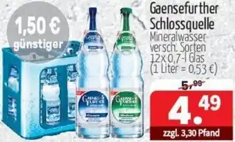 Getränke Quelle Gaensefurther Schlossquelle Mineralwasser versch. Sorten 12x0,7-L Glas Angebot