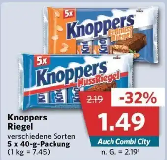 Combi Knoppers Riegel verschiedene Sorten 5 x 40-g-Packung (1 kg = 7.45) Angebot