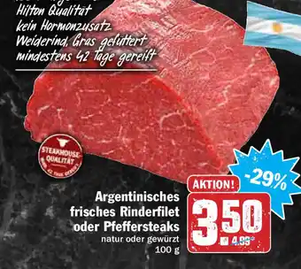 Hit Argentinische frische Rinderfilet oder Pfeffersteaks 100g Angebot