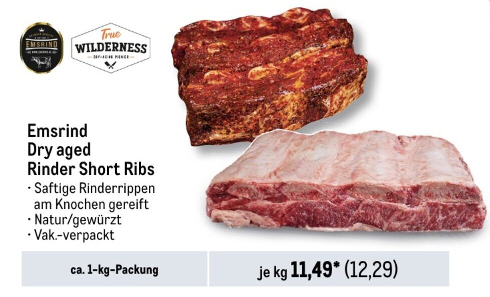 Emsrind Dry aged Rinder Short Ribs ca. 1kgPackung Angebot bei METRO