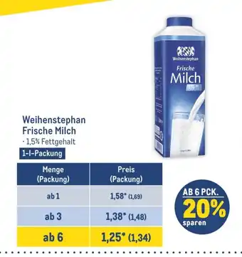 METRO Weihenstephan Frische Milch 1-l-Packung Angebot