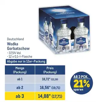 METRO Deutschland Wodka Gorbatschow • 12 x 0,1-l-Flasche Angebot