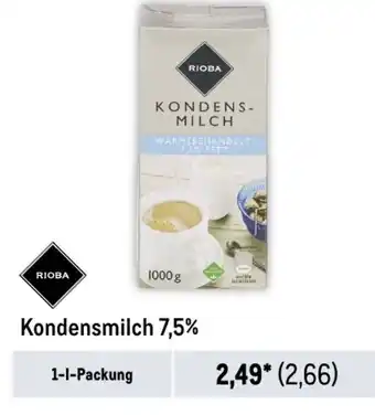 METRO RIOBA Kondensmilch 7,5% 1-l-Packung Angebot