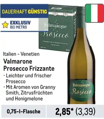 METRO Valmarone Prosecco Frizzante 0,75-L-Flasche Angebot