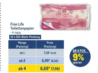 METRO Fine Life Toilettenpapier 16 x 150-Blatt-Packung Angebot