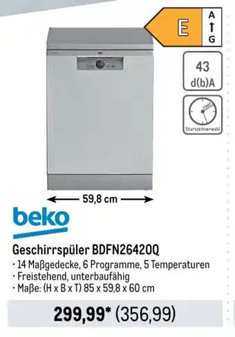 METRO beko Geschirrspüler BDFN26420Q Angebot