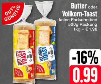 Edeka GUT& GÜNSTIG Butter oder Vollkorn-Toast 500 g Packung Angebot