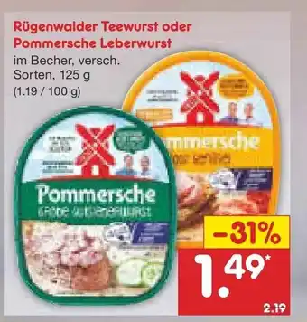 Netto Marken-Discount Rügenwalder Teewurst oder Pommersche Leberwurst 125g Angebot